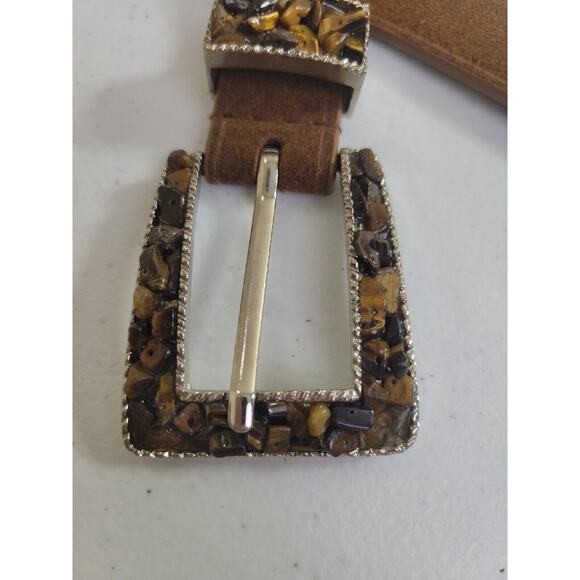 Nine West Brown Genuine Leather Simulated Lining Rhinestone Belt Womens SZ Small - Picture 4 of 11
